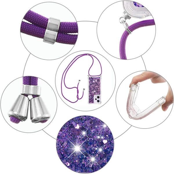 Asuwish Phone Case for Xiaomi Poco X5 ProRedmi Note 12 Pro 5G with Screen Protector and Crossbody Strap Bling Liquid Glitter Clear Slim Protective Cell Cover X5Pro 12Pro Speed Women Girls Purple - Image 10