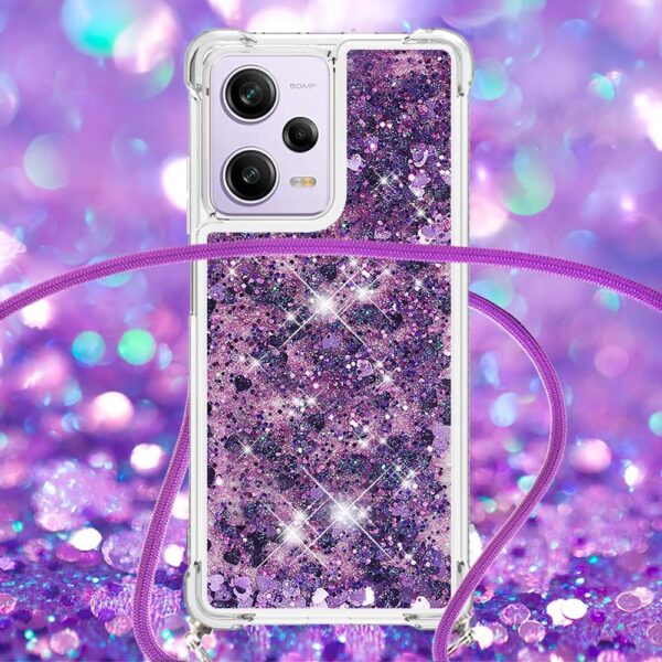 Asuwish Phone Case for Xiaomi Poco X5 ProRedmi Note 12 Pro 5G with Screen Protector and Crossbody Strap Bling Liquid Glitter Clear Slim Protective Cell Cover X5Pro 12Pro Speed Women Girls Purple - Image 7