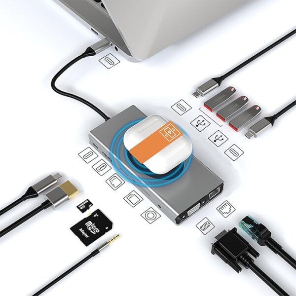 13 in 1 USB-C Hub Docking Station w Wireless Charging 5 USB ports NEW - Image 8
