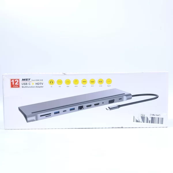 12 Port Dual 4K HDMI HUB USB C HDTV VGA RJ45 SD/TF For Macbook Dell IPad HP