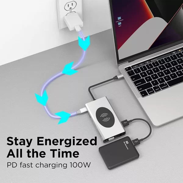 13 in 1 USB-C Hub Docking Station w Wireless Charging 5 USB ports NEW - Image 4