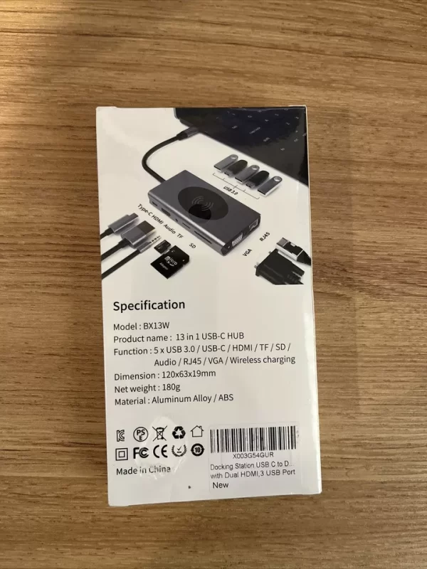13 in 1 USB-C Hub Docking Station w Wireless Charging 5 USB ports NEW - Image 7