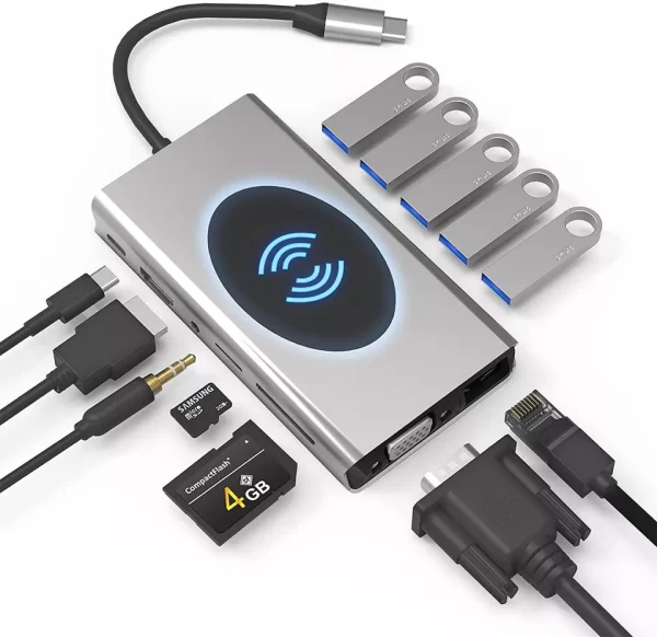 13 in 1 USB-C Hub Docking Station w Wireless Charging 5 USB ports NEW - Image 2