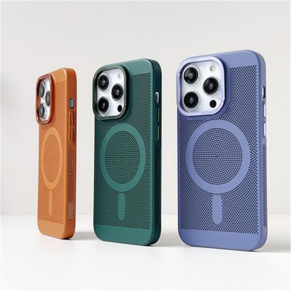 iPhone 15 14 Pro 11 13 12 Pro Max Heat Dissipation Cooling Magnetic Phone Case Grid Breathable Shockproof Slim Hard PC Cover,T7,for iPhone 13Pro - Image 4