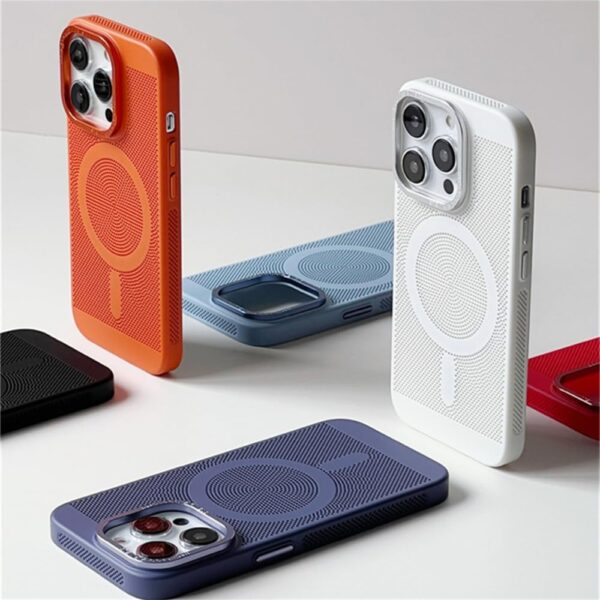 iPhone 15 14 Pro 11 13 12 Pro Max Heat Dissipation Cooling Magnetic Phone Case Grid Breathable Shockproof Slim Hard PC Cover,T7,for iPhone 13Pro