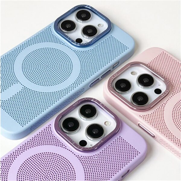 iPhone 15 14 Pro 11 13 12 Pro Max Heat Dissipation Cooling Magnetic Phone Case Grid Breathable Shockproof Slim Hard PC Cover,T7,for iPhone 13Pro - Image 3
